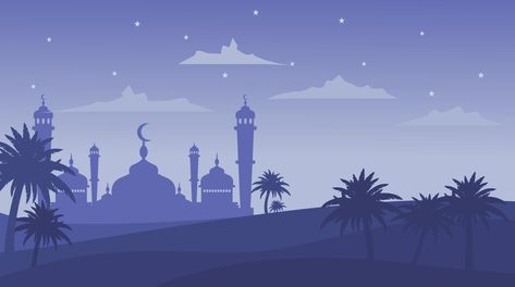 Islamic Mosque Cityscape arabic characters on beautiful silhouette background - Ramadan Kareem. Ramadan Wallpaper, Mosque Illustration, Islamic Background Vector, Wallpaper Islamic, Silhouette Background, Islamic Mosque, Hd Landscape, Landscape Silhouette, Mosque Vector