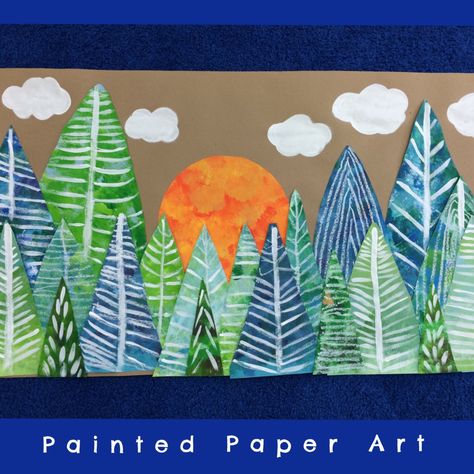 The Magical Forest – Painted Paper Art Painted Paper Art, Winter Art Projects, Tree Mural, 3rd Grade Art, Elementary Art Projects, Homeschool Art, Forest Painting, Collaborative Art, Kindergarten Art