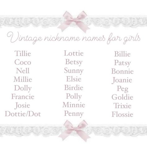 Stuffie Name Ideas, Latina Last Names, Flower Nicknames, Coquette Names Girl, Kawaii Nicknames, Cute Tiktok Names, Coquette Pet Names, Coquette Baby Names, Nickname Ideas Girl