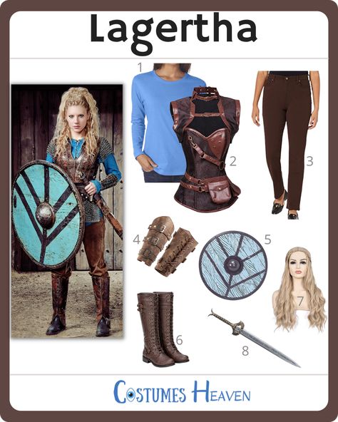 Lagertha costume is perfect for you if you want to feel like a strong, powerful woman. Let everyone at the cosplay event know that you have a fearless attitude. #lagerthacostume #lagertha #Vikings #cosplay #halloweencostume #costumesheaven Shield Maiden Costume Kids, Diy Lagertha Costume, Lagertha Costume Diy, Women's Viking Costume, Shield Maiden Costume Diy, Vikings Costume Diy Women, Woman Warrior Costume, Diy Viking Warrior Costume Woman, Lagertha Outfits