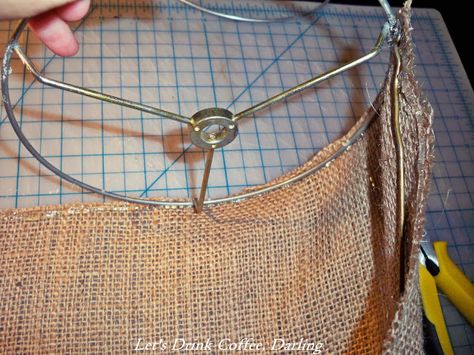 A Burlap Lampshade Makeover Burlap Lampshade Diy, Making Lampshades, Repurposed Lamps, Vintage Lamp Shades, Lampshade Redo, Shabby Chic Lamp, Lamp Shade Crafts, Luminaria Diy, Cabin Build