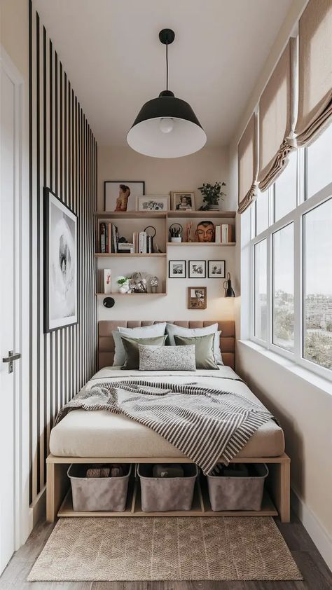 Small Bedroom Ideas: Maximize Your Space and Style - Roomrhythm Small Long Room Ideas Bedroom, Super Small Bedroom Layout, Tiny Single Bedroom, Tiny Bedroom Ideas For Boys, Box Bedroom Ideas Kid Rooms, Small Mobile Home Bedroom Ideas, Tiny Master Bedrooms, Tiny Box Room Ideas, Very Small Guest Bedroom Ideas