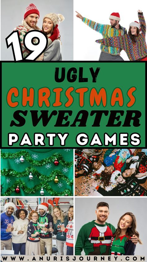 Christmas Sweater Party Games. Christmas Party Fun Ideas, Family Ugly Christmas Sweaters, Ugly Christmas Sweater Party Games, Ugly Sweater Party Food, Ugly Sweater Party Ideas, Ugly Sweater Party Games, Ugly Christmas Sweater Party Ideas, Tacky Sweater Christmas Party, Christmas Fun Facts