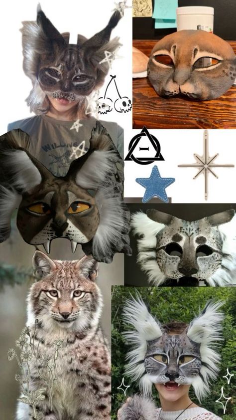 collage by me, masks not by me! Lynx Reference, Lynx Mask, Lynx Therian, Therian Mask, Reference Board, Lynx, Mask Making, Mask, Collage