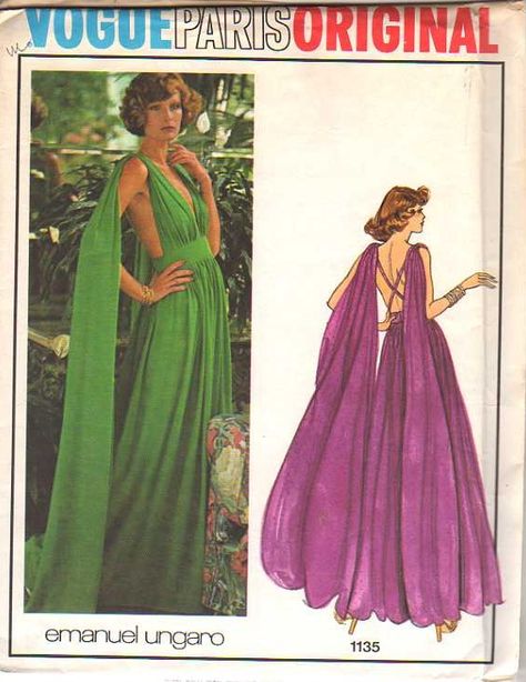 Vogue Paris Original 1135 circa 1974 Emanuel Ungaro Evening Dress Patron Vintage, Patterns Dress, Patterns Simple, Indian Kurti, Free Dress, Sewing Dress, Easy Dress, Patterns Sewing, Vintage Dress Patterns