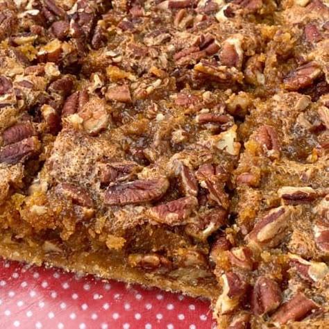 Pecan Pie Surprise Bars - Plowing Through Life Pecan Pumpkin Pie, Spiced Pumpkin Pie, Pecan Pie Bars Easy, Pecan Pumpkin, Breakfast Crockpot Recipes, Pie Bar Recipes, Pumpkin Pecan Pie, Pecan Bars, Quick Dishes