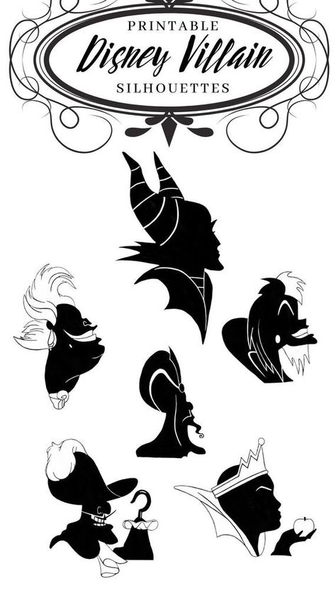 Disney Villains Silhouette, Silhouette Art Disney, Silhouettes Disney, Disney Stencils, Touch Of Evil, Disney Villain Party, Disney Silhouette Art, Silhouette Disney, Villains Party