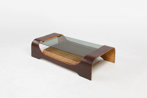 French mid-century coffee table in curved wenge plywood with glass top, 1960s | Gallery K7 Mcm Glass Coffee Table, Coffee Table Plywood, Organic Coffee Table, French Coffee Table, West Elm Coffee Table, French Coffee, Mid Century Coffee Table, Home Coffee Tables, Organic Coffee