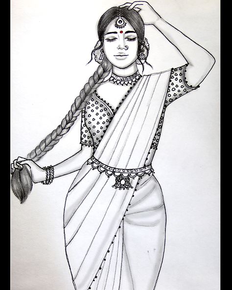 Amazing Drawing Technique of how to draw a Traditional Girl with Saree | girl drawing,#girlDrawing #drawing #pencilsketch Saree Drawing Sketches Pencil, Saree Drawing Sketches, Traditional Girl Drawing, Saree Drawing, Women Outline, Side Drawing, Traditional Girl, Candle Drawing, Butterfly Sketch