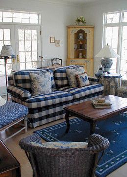 Checked Sofa, Mansion Living, Plaid Sofa, Living Room Red, Coastal Living Rooms, Coastal Living Room, Check Design, White Living Room, Traditional Living