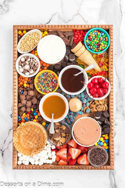 Ice Cream Charcuterie Board Ideas 🍦 Ice Cream Buffet, Yogurt Pretzels, Hot Fudge Topping, Fun Ice Cream, Homemade Strawberry Sauce, Charcuterie Board Ideas, Easy Ice Cream Recipe, Sundae Bar, Brownie Ice Cream