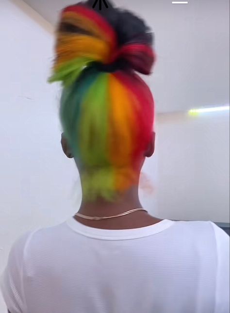 #hairdye #hairdyeideas #peekaboobraids #rainbowhair Rainbow Peekaboo, Rainbow Dyed Hair, Purple Natural Hair, Adore Hair Dye, Half Dyed Hair, Peekaboo Hair Colors, Hair Stripes, Dyed Hair Purple, Peekaboo Hair