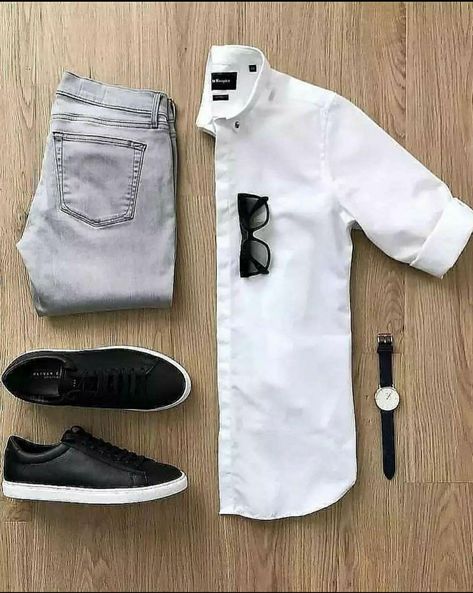 Business Casual Attire For Men, White Shirt Outfits, Mens Casual Outfits Summer, Men Fashion Casual Shirts, Hipster Mens Fashion, Mens Casual Dress Outfits, Outfit Grid, Mens Fashion Casual Outfits, Mens Casual Dress