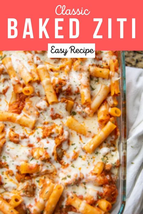 Easy Baked Ziti With Italian Sausage, Baked Ziti No Ricotta, Easy Baked Ziti With Ground Beef, Pasta Casseroles Baked, Turkey Ziti, Oven Baked Ziti, Baked Ziti Recipe Easy, Pasta Ziti, Wednesday Meals