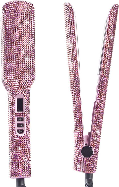 Crystal Diamond Professional Hair Straightener, DORISILK 2 Inch Titanium Flat Iron Rhinestone Straightening Iron, Salon High Heat 480 °F, Instant Heat Up, Dual Voltage, Rose Pink Heated Hair Brush, Bling Hair, Flat Iron Hair, Titanium Flat Iron, Straightening Iron, Professional Hair Straightener, Best Hair Straightener, Hair Straightener And Curler, Diamond Hair