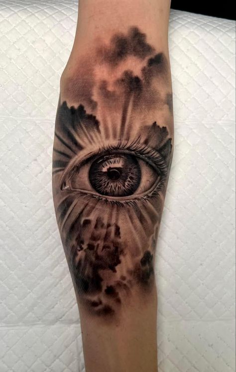 Eye In Cloud Tattoo, Eye Angel Tattoo, Eye Cloud Tattoo, Reflection Tattoo, Eye Angel, Blitz Tattoo, Tattoo Sonne, Tattoo Homme, Storm Tattoo