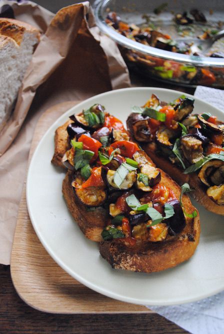 A Delicate Balance: Roast Eggplant and Cherry Tomatoes | Kitchenist Tomato Bruschetta, Roast Eggplant, Cherry Tomato, Eggplant Recipes, Veggie Recipes, Appetizer Snacks, Cherry Tomatoes, Good Eats, Real Food Recipes