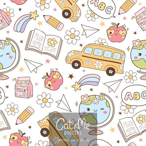 Doodle Retro Back to School Seamless Groovy Teacher Pattern School Repeating Pattern for Sublimation School Bus Apple Rainbow Digital Paper - Etsy Thailand Cutesy Wallpaper, Journal Illustrations, Back To School Illustration, Teacher Pattern, Outfit Patterns, Fingernail Ideas, Back To School Wallpaper, Apple Rainbow, School Wallpaper