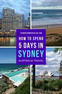 Stunning Sydney should be on anyone's Australia Bucket List - whether you are a big city fan or not. There are world-class beaches, tons of incredible restaurants and bars, cool suburbs to explore, and even hiking trails through native bush. To best maximize your time in Sydney, check out my exhaustive 5 day itinerary for Sydney including where to eat and where to stay. | The World on my Necklace #sydney #australia #travelguide #itinerary Sydney Itinerary, Sydney Australia Travel, Australia Bucket List, Nz Travel, Australia Itinerary, Sydney Travel, Visit Sydney, Australia Travel Guide, Australian Travel