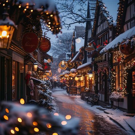 Santa 603 | The streets of town come to life at Christmas with lights and gifts and smells of cocoa and cookies and pine... #christmas | Instagram Snow Places Travel, Cute Christmas Towns, Instagram Christmas Post, England Christmas Aesthetic, Christmas Cottage Aesthetic, Winter Town Aesthetic, Christmas Town Aesthetic, Winter Markets, Scotland Christmas