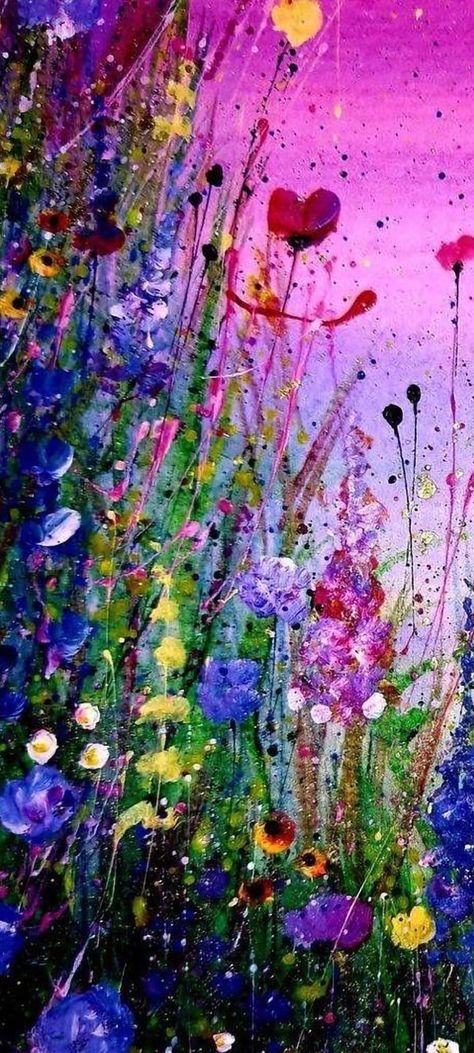 Wild Flower Painting, Flower Painting Abstract, Pink Floral Wall, Wildflower Paintings, Abstract Floral Art, Soyut Sanat Tabloları, Abstract Flower Painting, Flower Art Painting, Hand Painting Art