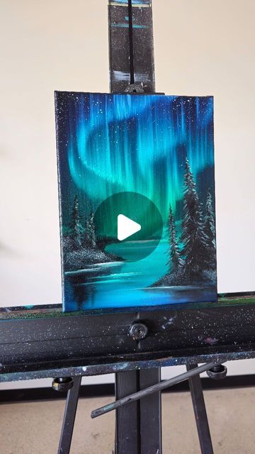 Kat Mugg on Instagram: "Aurora Reflections ✨️ I didn't have a lot of energy to paint today. I was traveling and fall cleaning my house this weekend and was feeling like just cuddling up on my couch with my dogs but I pushed through and painted this little piece. I feel accomplished and now it's cuddle time 🐶 . This video is being represented by LADbible Group. For any usage/licensing requests, please email licensing@ladbiblegroup.com #bobross #bobrossstyle #beautiful #canvaspainting #painting #oils #oilpainting #mountains #landscapepainting #landscape #northernlightspainting #northernlights #auroraborealis #river #lake #lakepainting #trees #forest" Christmas Sky Painting, Aurora Painting Tutorial, Aurora Lights Painting, Beautiful Landscapes Paintings Acrylics, Aurora Borealis Painting Acrylics, Northern Lights Drawing, Northern Lights Painting Acrylic, Night Landscape Painting, Aurora Borealis Painting