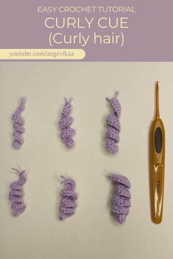 Curly Cue Crochet Free Pattern, How To Crochet A Curly Cue, Crochet Curly Cues Free Pattern, Crochet Hair Tutorial, Amigurumi Hair Tutorial, Curly Yarn Doll Hair, Crochet Curly Hair Doll, Curly Hair Crochet Doll, Curly Hair Amigurumi Crochet Dolls