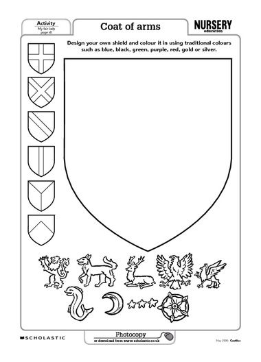 Coat of arms template – Early Years teaching resource - Scholastic Castles Topic, Shield Template, Early Years Teaching, Medieval Crafts, Medieval Party, Art Worksheets, Homeschool History, Medieval Times, Medieval History