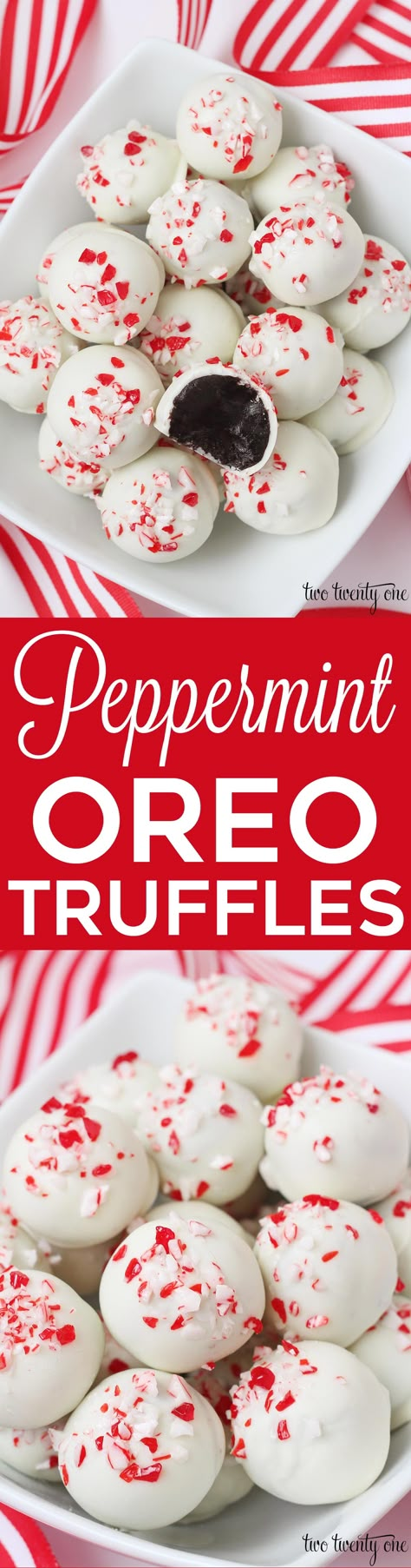 Peppermint Oreo Truffles! Delicious holiday treats with only 5 ingredients! Peppermint Oreo Truffles, Jul Kaka, Oreo Truffle, Tasty Desserts, Brownie Desserts, Oreo Truffles, Holiday Snacks, Köstliche Desserts, Christmas Snacks