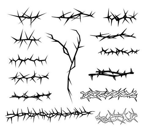 Thorns Tattoo Vector (EPS, SVG) Spiky Vines Tattoo, Forearm To Finger Tattoo, Thorn Vine Drawing, Thorn Finger Tattoo, Thorn Tramp Stamp, Thorns Wrist Tattoo, How To Draw Thorns, Thorn Silhouette, Thorn Branch Tattoo