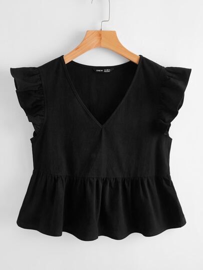 Blouse Peplum, Butterfly Sleeve, Peplum Blouse, Style Noir, Flounce Sleeve, Butterfly Sleeves, Hem Top, Crop Blouse, Black Top