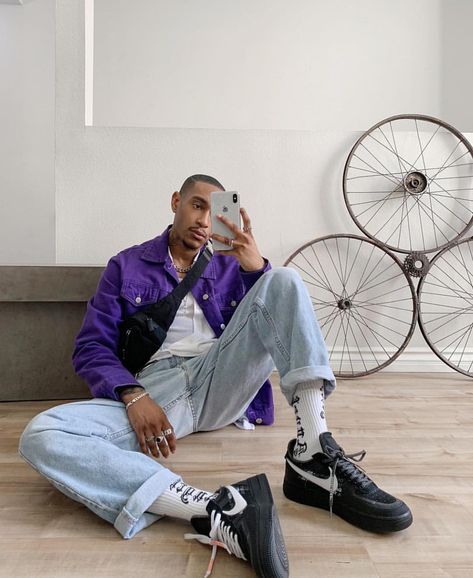 Love purple jacket Follow my personal profile @chvisenza Purple Jacket Outfit, Darion Benzo, Famous On Instagram, Highsnobiety Fashion, Guys Fashion, Aesthetic Outfits Men, Urban Aesthetic, Chest Rig, Purple Jacket