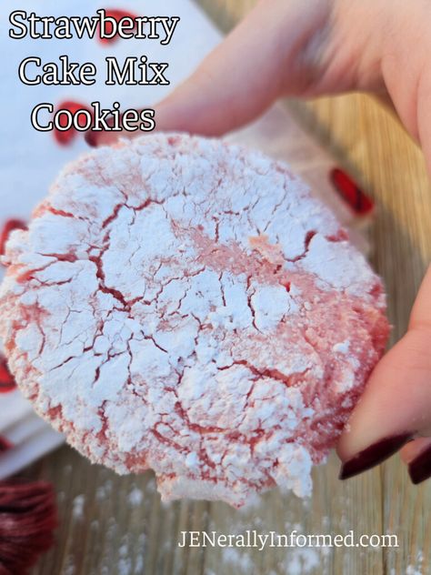 Three Ingredient Strawberry Cookie - Jenerally Informed Strawberry No Bake Cookies, 3 Ingredient Strawberry Cookies, Strawberry Cookies From Cake Mix Recipes, Cake Mix Cookies 3 Ingredient, Strawberry Crinkle Cookies, Crinkle Cookies Cake Mix, Cake Mix Cookies Recipes, Jello Cookies Recipe, Strawberry Cake Cookies