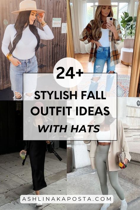 23+ Effortless Fall Fashion Outfit Ideas With Hats — ASHLINA KAPOSTA Women’s Outfit With Hat, Slouchy Hat Outfit, White Wide Brim Hat Outfit, Outfit With Wide Brim Hat, Olive Hat Outfit, Rust Hat Outfit, Styling Fedora Hats Women, Brown Felt Hat Outfit, Brown Hat Outfits For Women