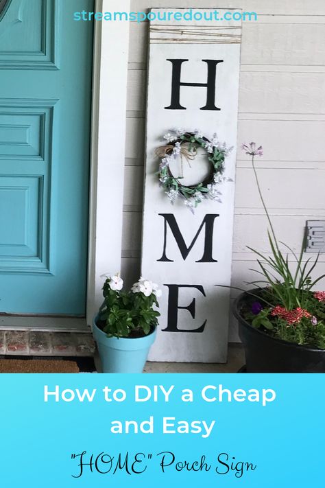 I've seen so many cute porch signs. I decided I could make one myself for a lot less.  Here is how to make a cheap and easy DIY "HOME" porch sign. Cute Porch, Home Porch Sign, Diy Front Porch, Wooden Welcome Signs, Front Porch Signs, Diy Porch, Porch Welcome Sign, Home Porch, Cadeau Diy