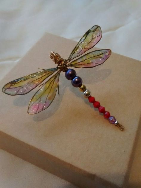 Bead Bugs, Wire Jigs, Wire Wings, Polish Crafts, Dragonfly Ornament, Nail Polish Crafts, Insect Wings, Wire Diy, Dragonfly Wings