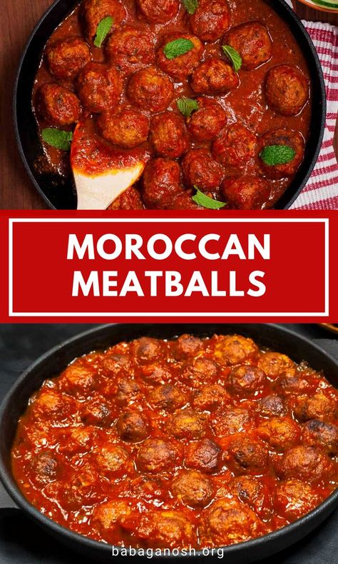 Unique Meatball Recipes, Meatballs With Polenta, Easy Meatballs Recipe, Moroccan Tagine Recipes, Tomato Sauce For Meatballs, Moroccan Meatballs, Easy Meatballs, Moroccan Beef, Ground Beef Meatballs