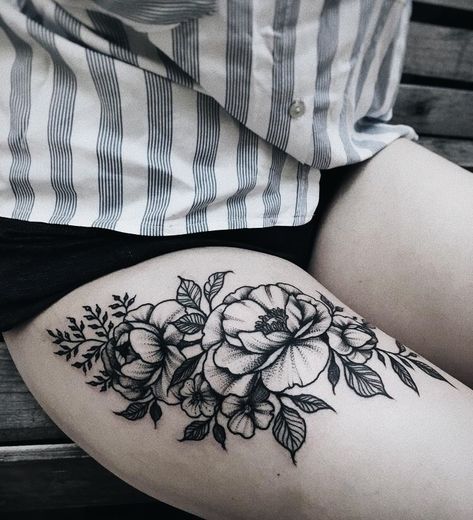 positive vibes // ♡ Girl Flower Tattoos, Girl Thigh Tattoos, Floral Thigh Tattoos, Flower Thigh Tattoos, Flower Tattoo Sleeve, Leg Tattoos Women, Thigh Tattoos Women, Thigh Tattoos, Elephant Tattoos