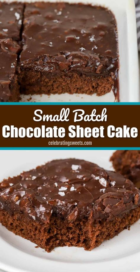 Dessert Recipes For 8x8 Pan, Easy 8x8 Desserts, Small Batch Texas Sheet Cake For Two, Small Chocolate Sheet Cake, Small Batch Sheet Cake, Small Texas Sheet Cake Recipe, Mini Texas Sheet Cake, Half Texas Sheet Cake Recipe, One Person Chocolate Cake