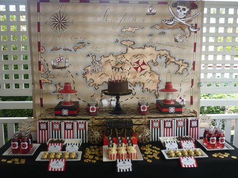 pirate_birthday_party_dessert_table_54884-323233-00303 Pirate Themed Birthday Party, Pirate Themed Birthday, Dessert Table Birthday, Pirate Decor, Spaceships And Laser Beams, Birthday Party Desserts, Pirate Theme Party, Party Dessert Table, Pirate Birthday Party