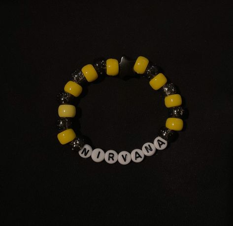 Nirvana Beaded Bracelet, Rock Band Bracelets, Band Kandi Bracelets, Nirvana Bracelet, Band Bracelets, Music Bracelet, Clay Bead Necklace, Pony Bead Bracelets, Diy Kandi Bracelets