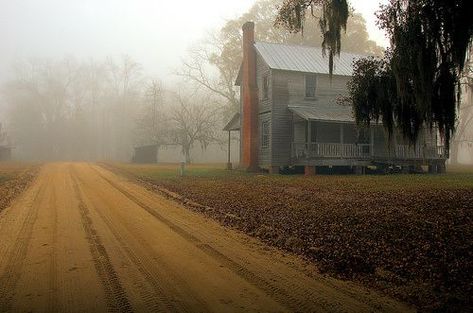 3) Long County, GA Jones Creek Wefanie Area Henry Walcott Farmhouse Equestrian Barns, Antebellum Home, Red Farmhouse, Dirt Roads, Antebellum Homes, South Georgia, Southern Gothic, Foggy Morning, Old Farm Houses