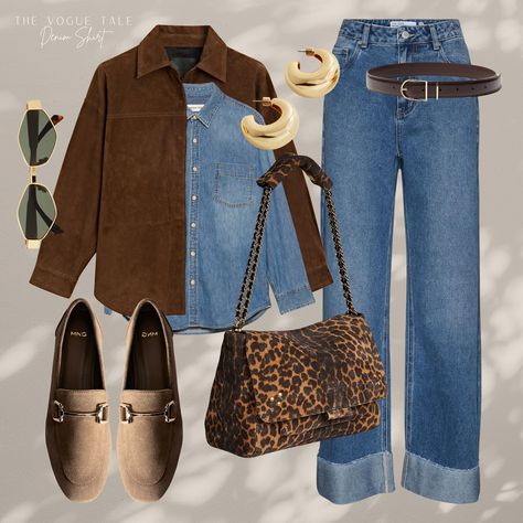 4 ways to style an oversized denim shirt this autumn. ✨ Comment “LINK” below and I’ll DM you the outfit details 🔗🫶🏻 ☕️🥐 Like, comment, share with a friend, or save this inspiration for later! Also follow and subscribe to @thevoguetale on the @shop.LTK app so you don’t miss out and stay updated on all the latest recommendations!💕 #fashion #ootd #outfits #outfitinspirations #outfitideas #fashioncontentcreator #fashiontrends #everydaywear #fallfashion #autumnfashion #fashionlookbook #fashion... Dark Brown Handbag Outfit, Wide Cuff Jeans Outfit, How To Style A Denim Shirt, Denim Shirt And Jeans Outfit, Oversize Shirt Outfit, Denim Shirt Outfits, Wide Cuff Jeans, Denim Shirt Outfit Women, Missoni Fashion