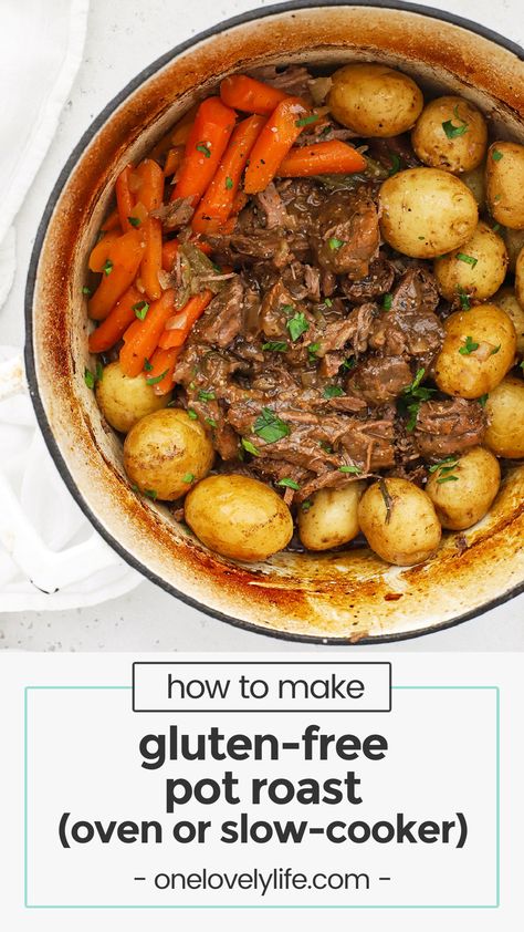 Gluten Free Chuck Roast Recipes, Beef Stew Crock Pot Recipes Gluten Free, Gluten Free Beef Stew Crock Pot, Gluten Free Pot Roast, Roast Dutch Oven, Gluten Free Roast, Healthy Pot Roast, Pot Roast In The Oven, Pot Roast Crockpot