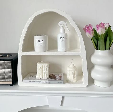 White Arched Nordic Shelf | Aesthetic Decor Shop Wall Cabinets Living Room, White Wall Shelves, Arched Wall, Hanging Cabinet, Wooden Wall Shelves, Mounted Shelves, Wood Floating Shelves, Floating Wall Shelves, Estantes Flotantes