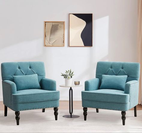 Tufted Club Chair Set of 2,Accent Chair with Lumbar Pillow Living Room Mid Century Modern, Side Chairs Bedroom, Room Mid Century Modern, Living Room Mid Century, Mid Century Modern Accent Chairs, Tufted Accent Chair, Sofa Chairs, Accent Chair Set, Fabric Accent Chair