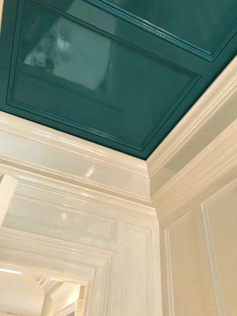 Fine Paints Of Europe Dutch Enamels | Gregory's Paint and Flooring Powder Room Paint, Millwork Wall, Fine Paints Of Europe, Lacquered Walls, Ceiling Trim, Ceiling Detail, Level Homes, Painted Ceiling, Painting Wallpaper