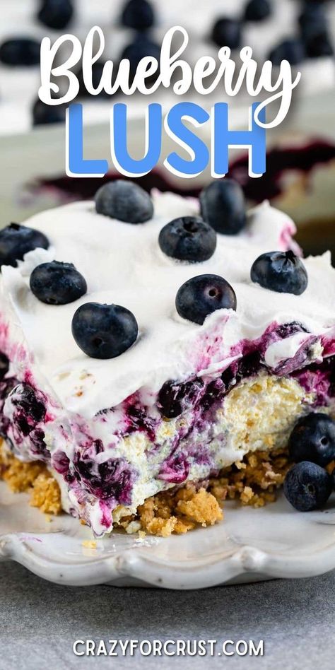 Blueberry Delight is an easy dessert lush that you'll love all summer long. It's a no bake recipe with just a few ingredients! Blueberry Lush, Easy Blueberry Desserts, Lush Dessert, Summer Desserts Easy Healthy, Lush Recipes, Blueberry Desserts Recipes, Blueberry Delight, Desserts Summer, No Bake Recipe