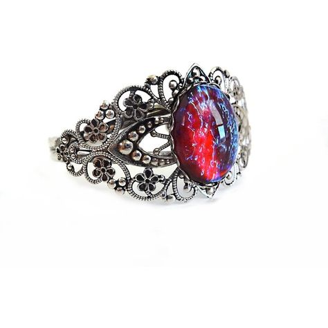 Mexican Opal Dragons Breath Cuff Color Changing Bracelet Red Blue... (32 CAD) ❤ liked on Polyvore featuring jewelry, bracelets, glass bangles, blue opal bracelet, opal bangle, cuff jewelry and red bangles Dragons Jewelry, Dragons Breath Fire Opal, Opal Cuff Bracelet, Bracelet Mexican, Opal Bangle, Jelly Opal, Mexican Opal, Filigree Bracelet, Dragons Breath