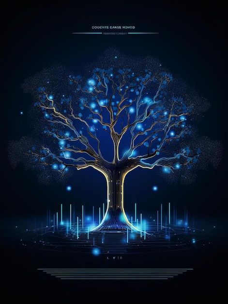 Futuristic Tree, Blue Dark Background, Big Data Design, Technology Posters, Tree Graphic, Graphic Design Lessons, Blue Tree, Image Icon, Big Tree